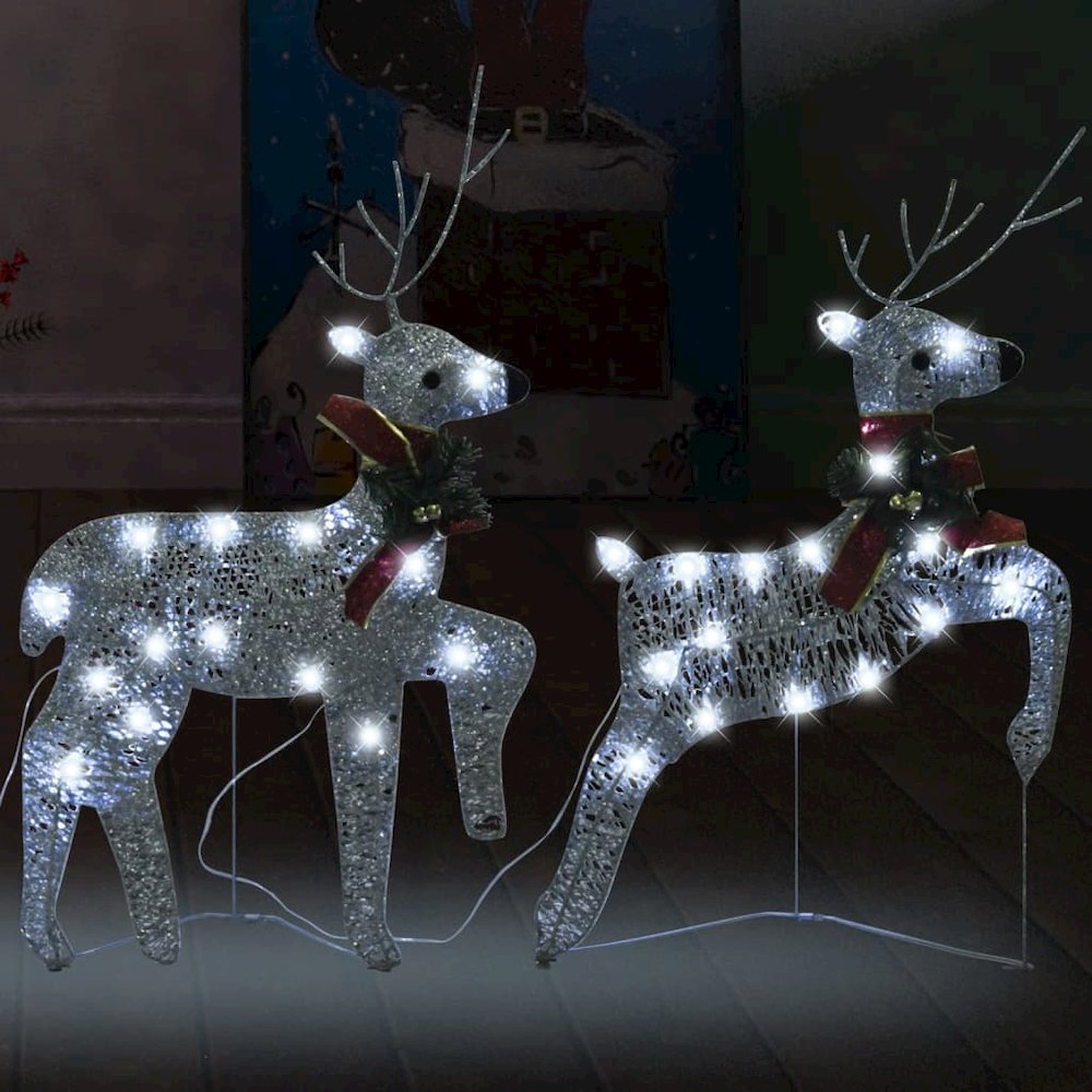 Christmas Reindeer Set of 2 Silver Mesh and Metal Medium