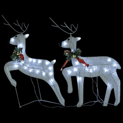 Reindeer and Sleigh Christmas Decoration Set of 6 White Mesh
