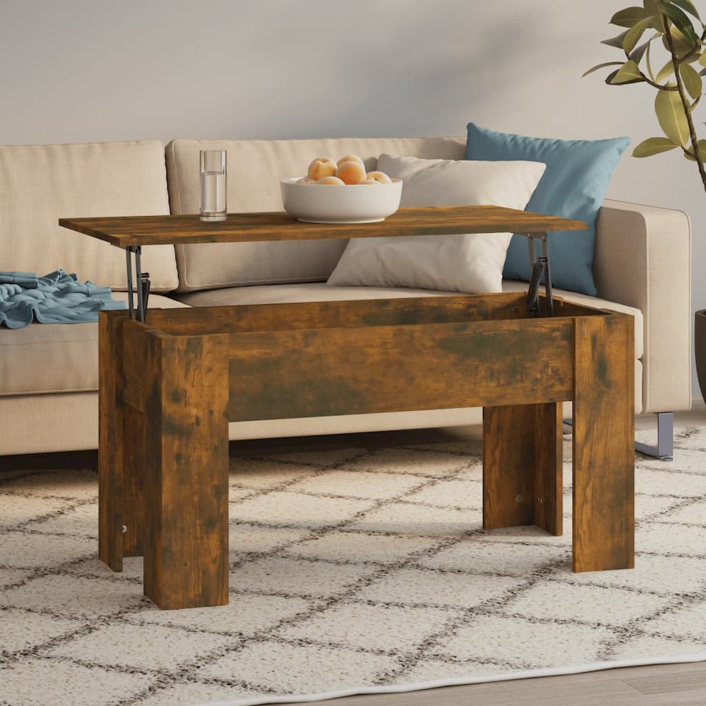 Coffee Table Smoked Oak Engineered Wood 39.8 in x 19.3 in x 20.5 in