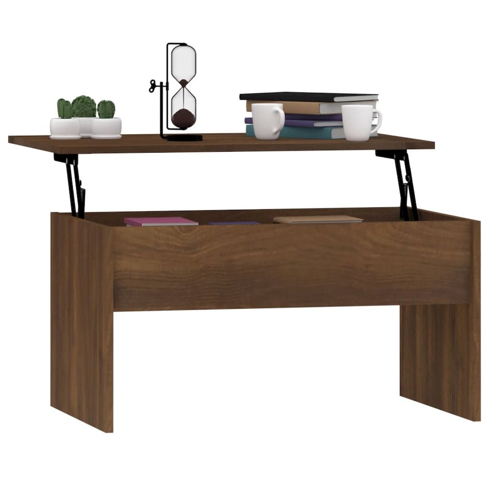 Coffee Table Brown Oak Engineered Wood Medium Height-Adjustable