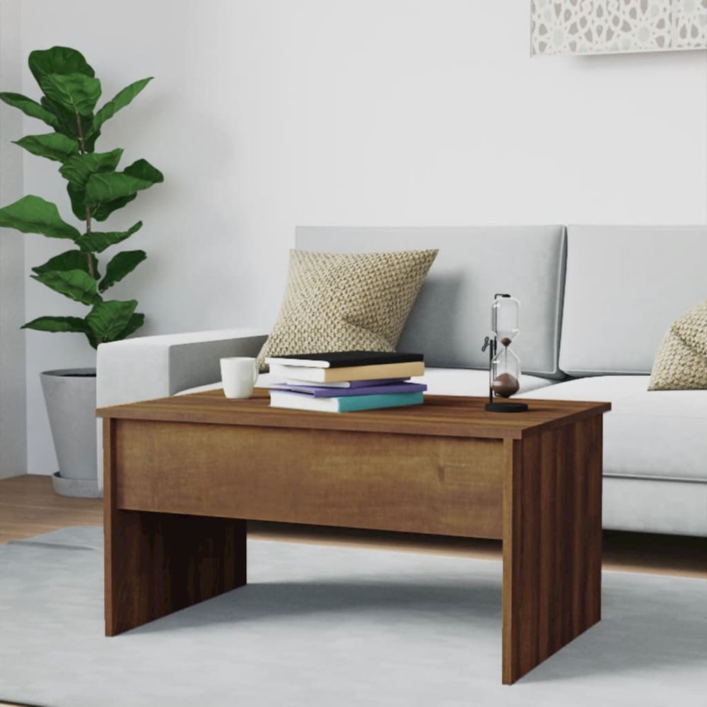 Coffee Table Brown Oak Engineered Wood Medium Height-Adjustable