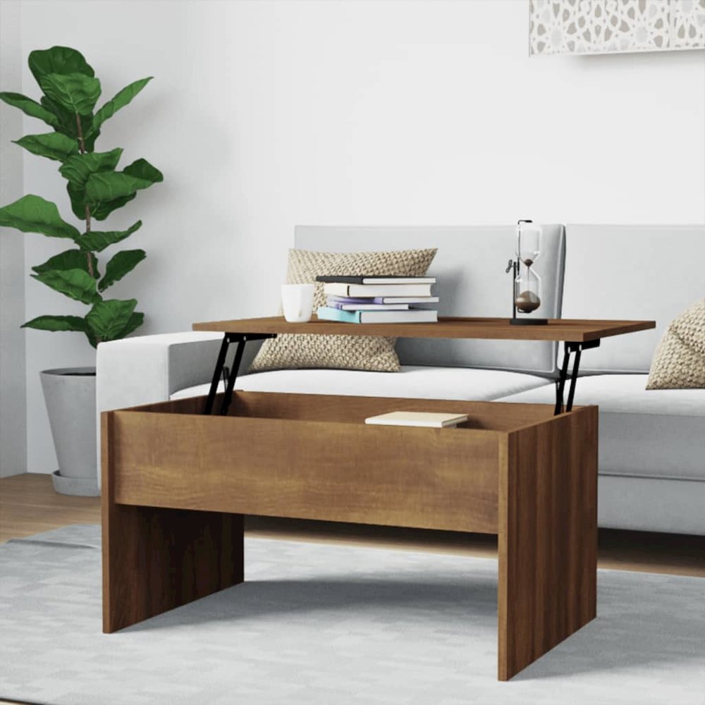 Coffee Table Brown Oak Engineered Wood Medium Height-Adjustable