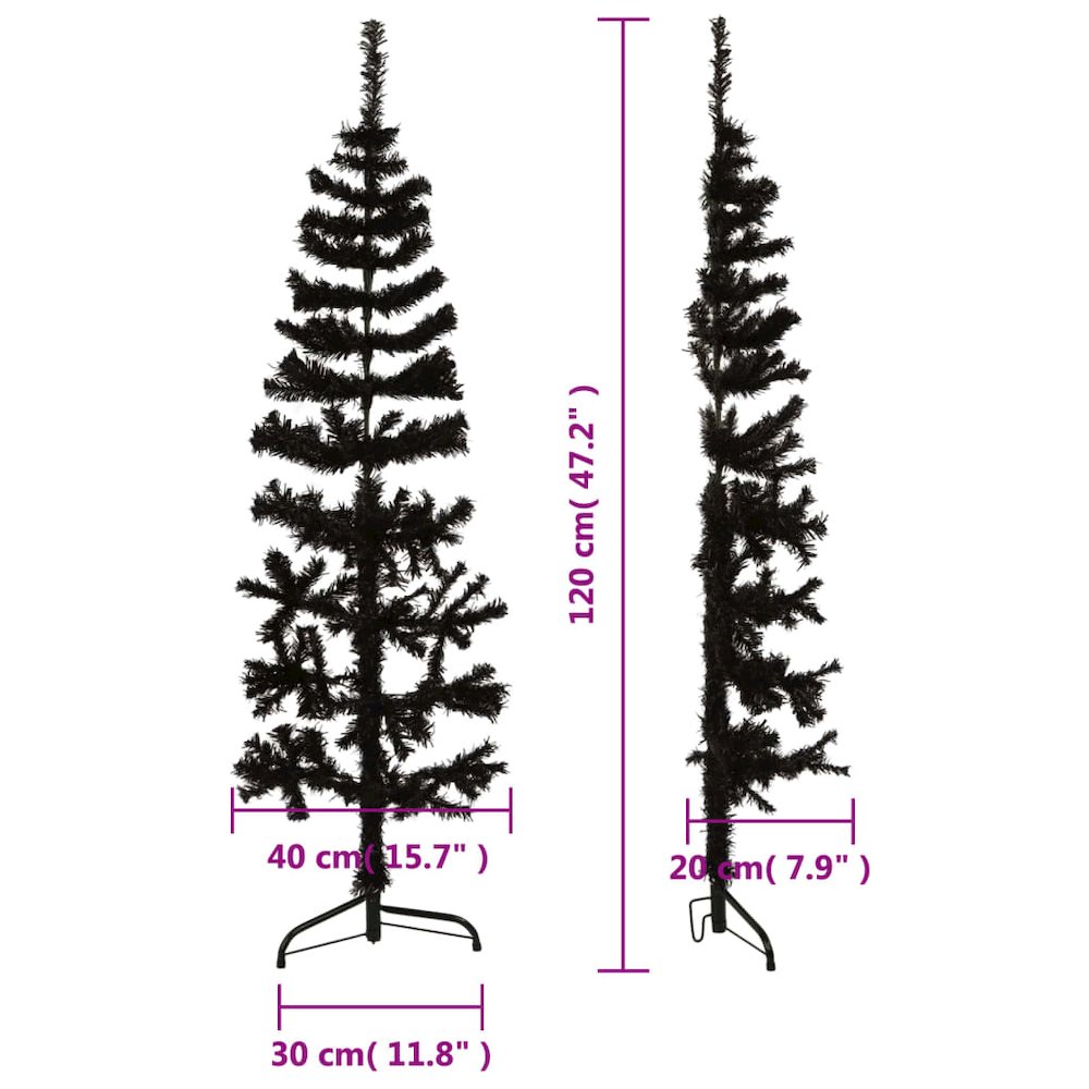Artificial Half Christmas Tree Black PVC, Steel