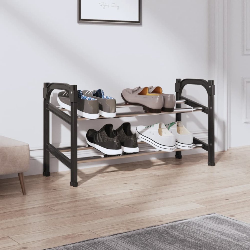 Shoe Rack Black and Silver Aluminum, Polystyrene, PE Medium