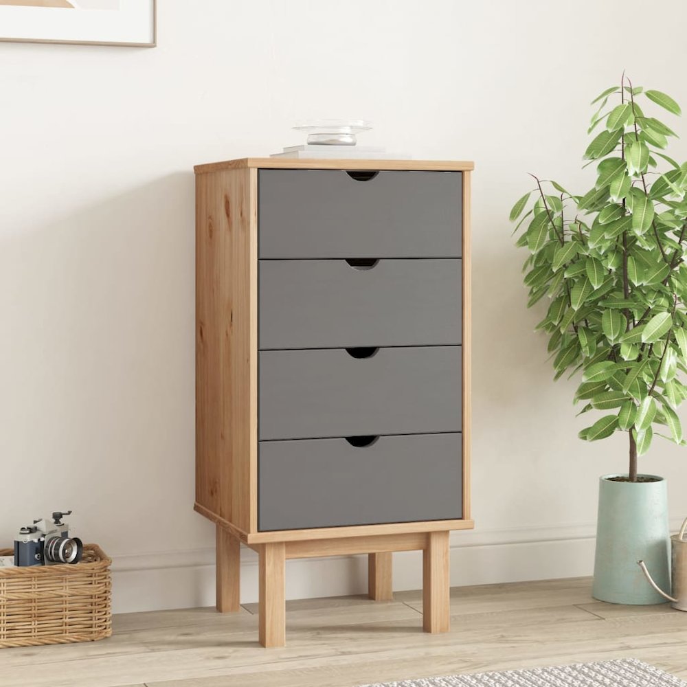 Drawer Cabinet Brown and Grey Solid Pine Wood Medium