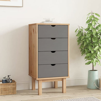 Drawer Cabinet Brown and Grey Solid Pine Wood Medium