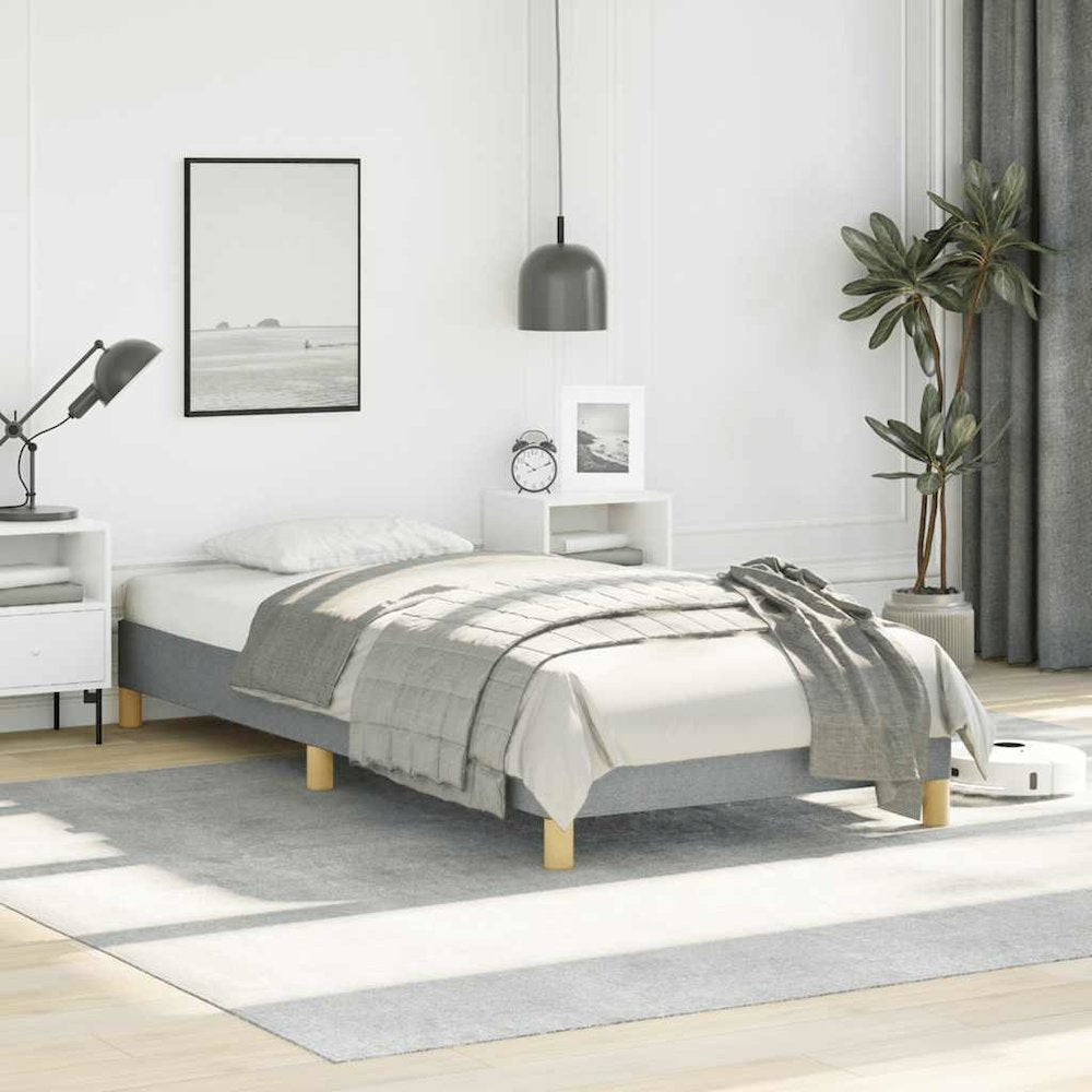 Bed Frame Light Gray Polyester, Plywood, Engineered Wood Twin