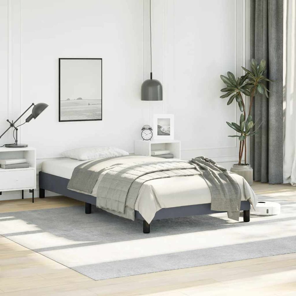 Bed Frame Dark Gray Velvet, Plywood, Engineered Wood Twin XL