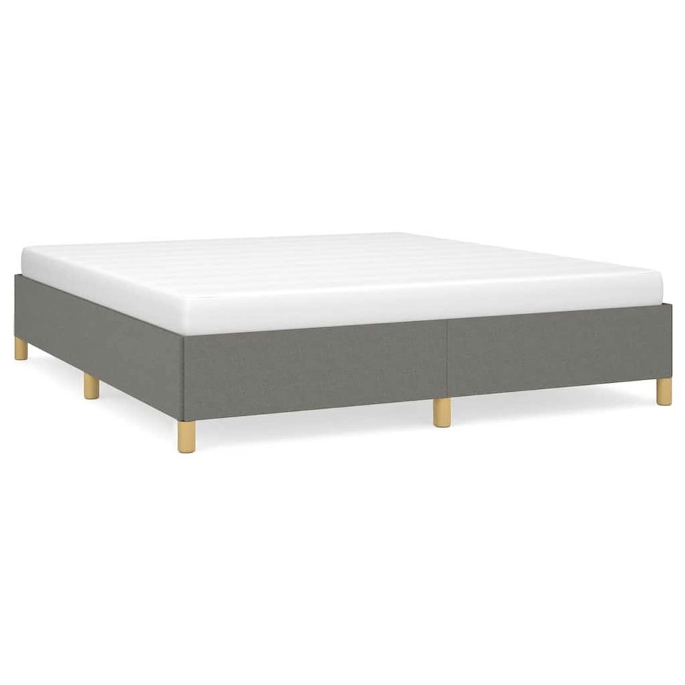 Bed Frame Dark Grey Polyester Fabric Double Bed Frame