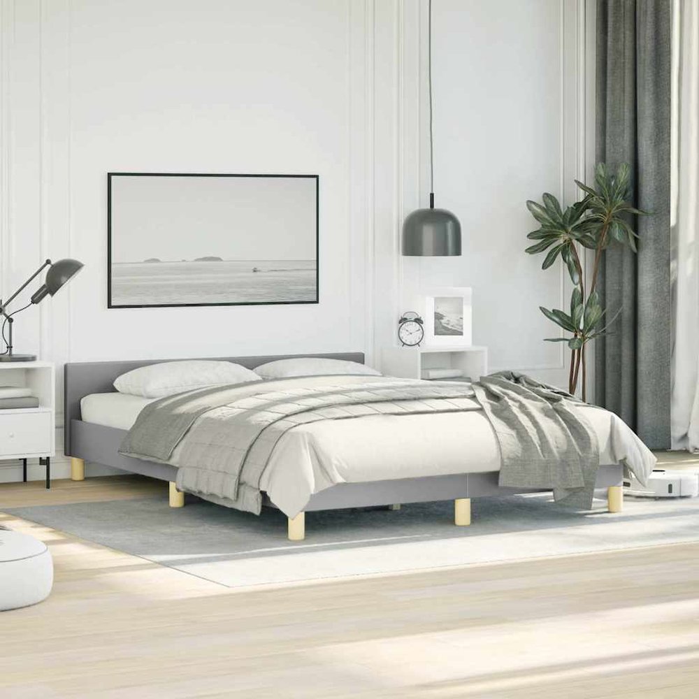 Bed Frame With Headboard Light Grey Polyester Queen