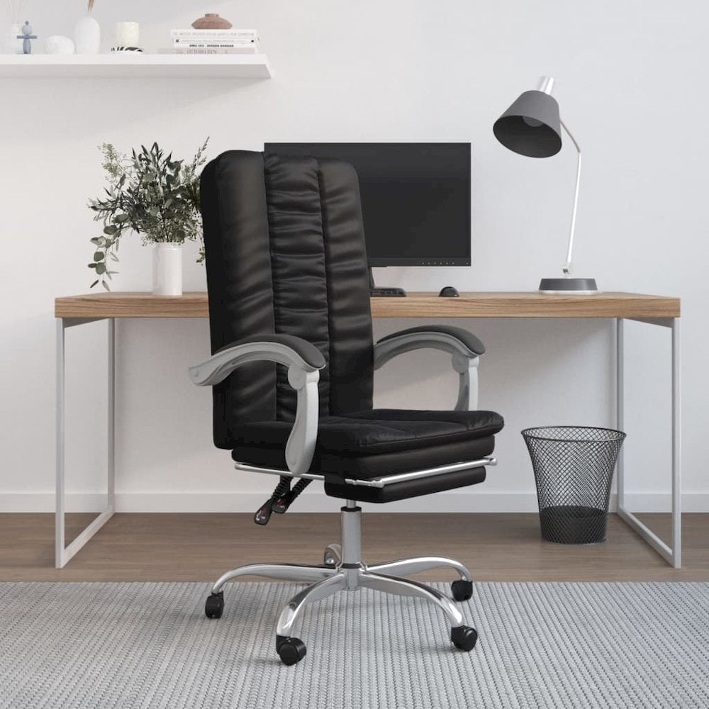 Reclining Office Chair Black Faux leather, Foam, Metal, Plywood