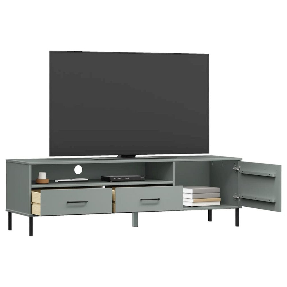 TV Cabinet Grey Solid pine wood, metal 62.2 x 15.7 x 18.3 in