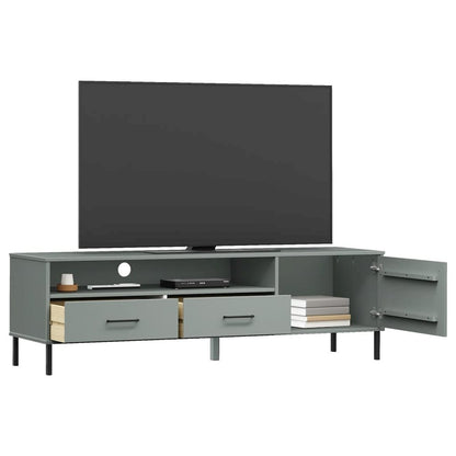 TV Cabinet Grey Solid pine wood, metal 62.2 x 15.7 x 18.3 in