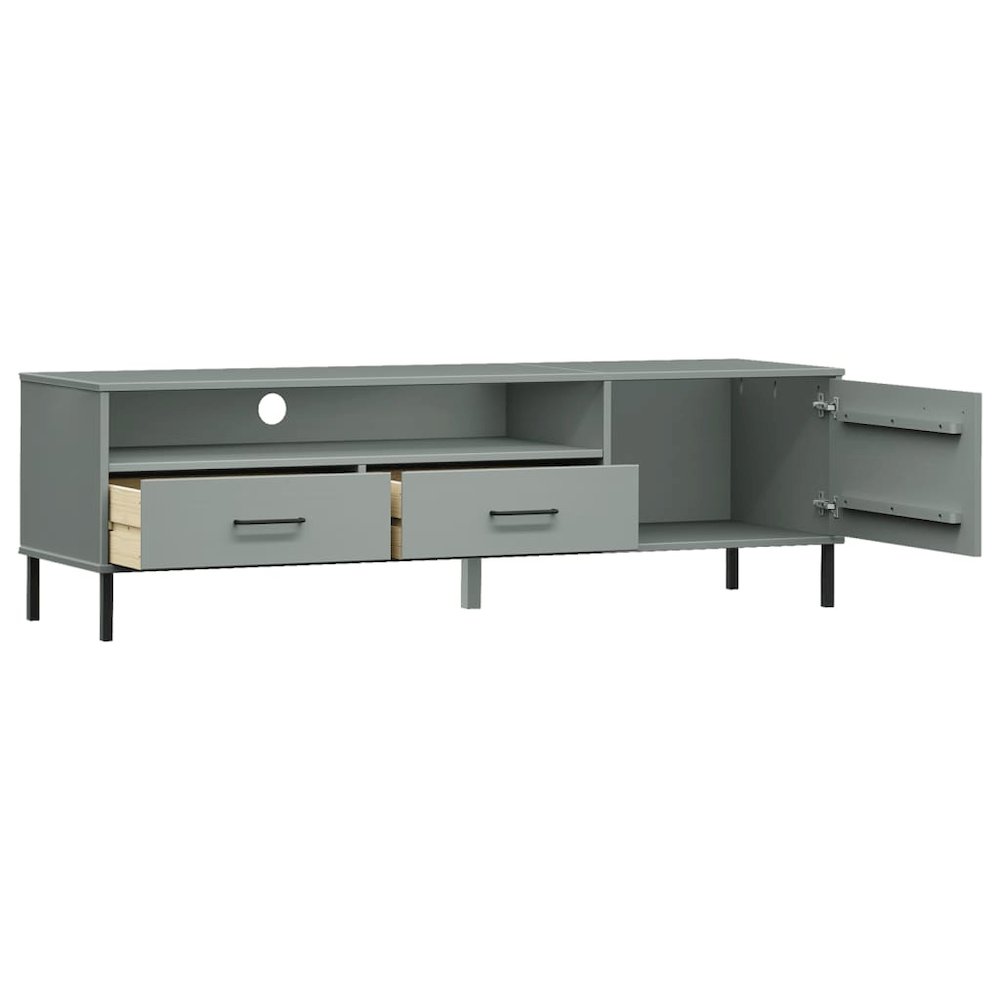 TV Cabinet Grey Solid pine wood, metal 62.2 x 15.7 x 18.3 in