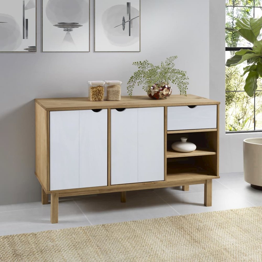 Sideboard Brown and white Solid pine wood, engineered wood Medium
