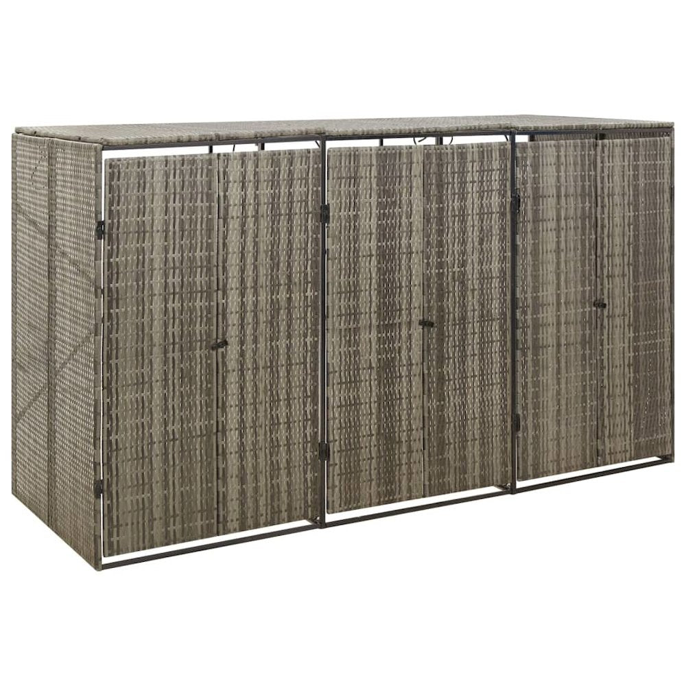 Triple Wheelie Bin Shed Gray 81.5"x31.5"x46.1" Poly Rattan