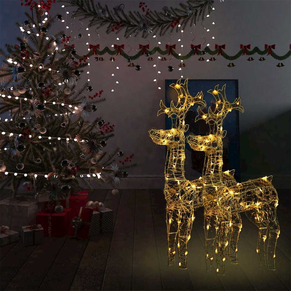 Reindeer Christmas Decoration Set of 2 Warm White Acrylic