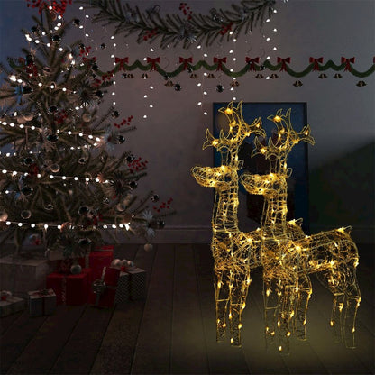 Reindeer Christmas Decoration Set of 2 Warm White Acrylic