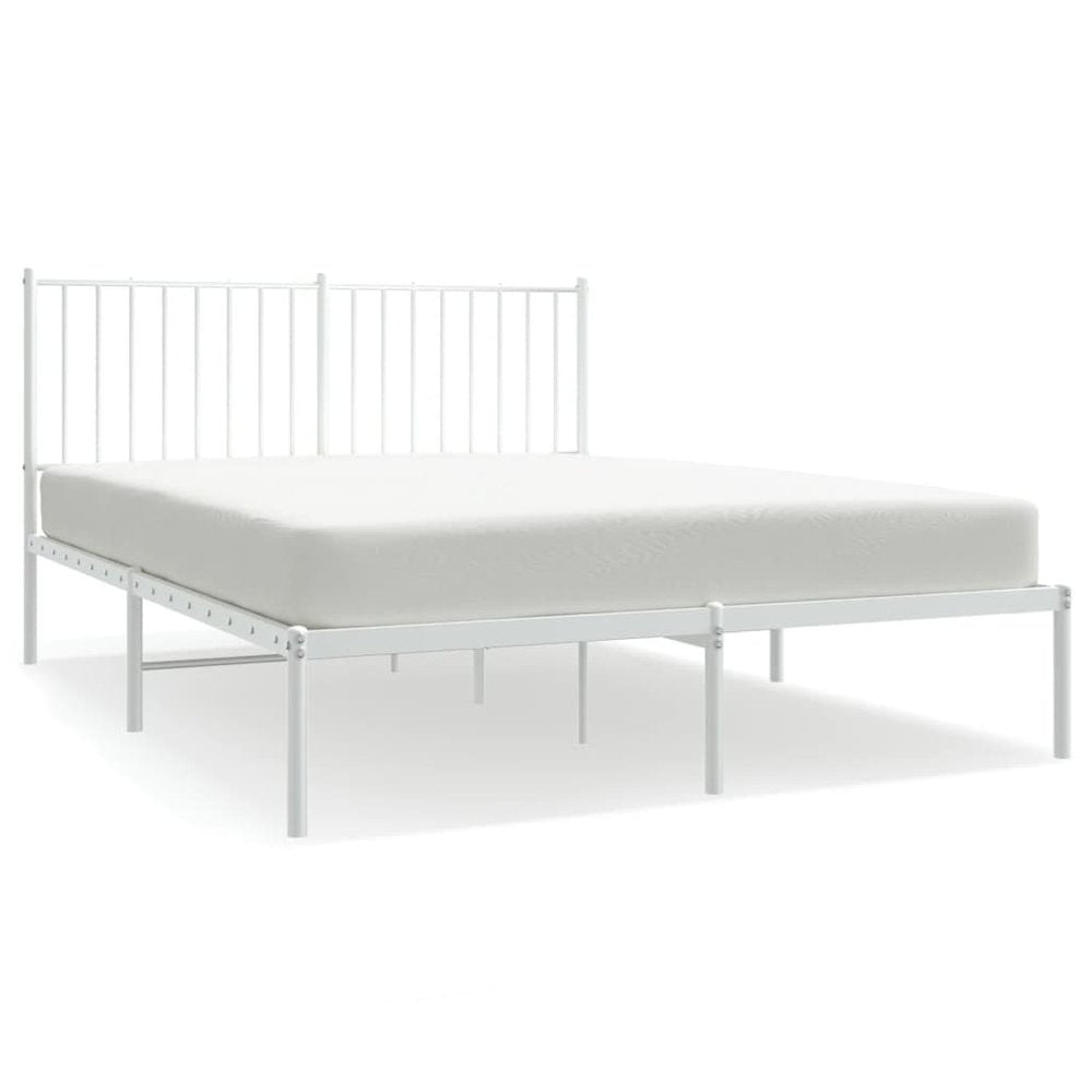 Bed Frame White Steel Full Bed Frame Rectangular Durable