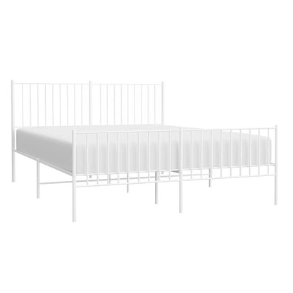Bed Frame White Powder-Coated Steel King Sturdy Bed Frame