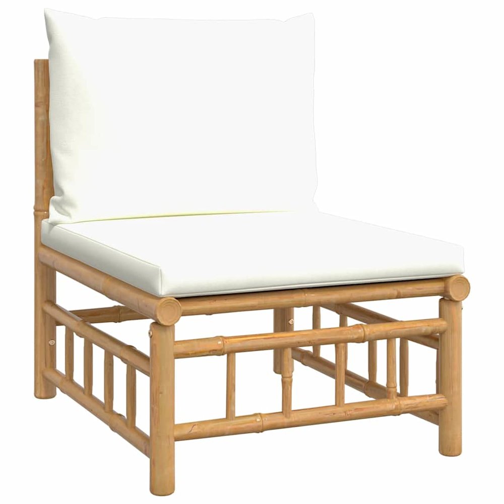 Garden Middle Sofa Bamboo with Cream White Cushions