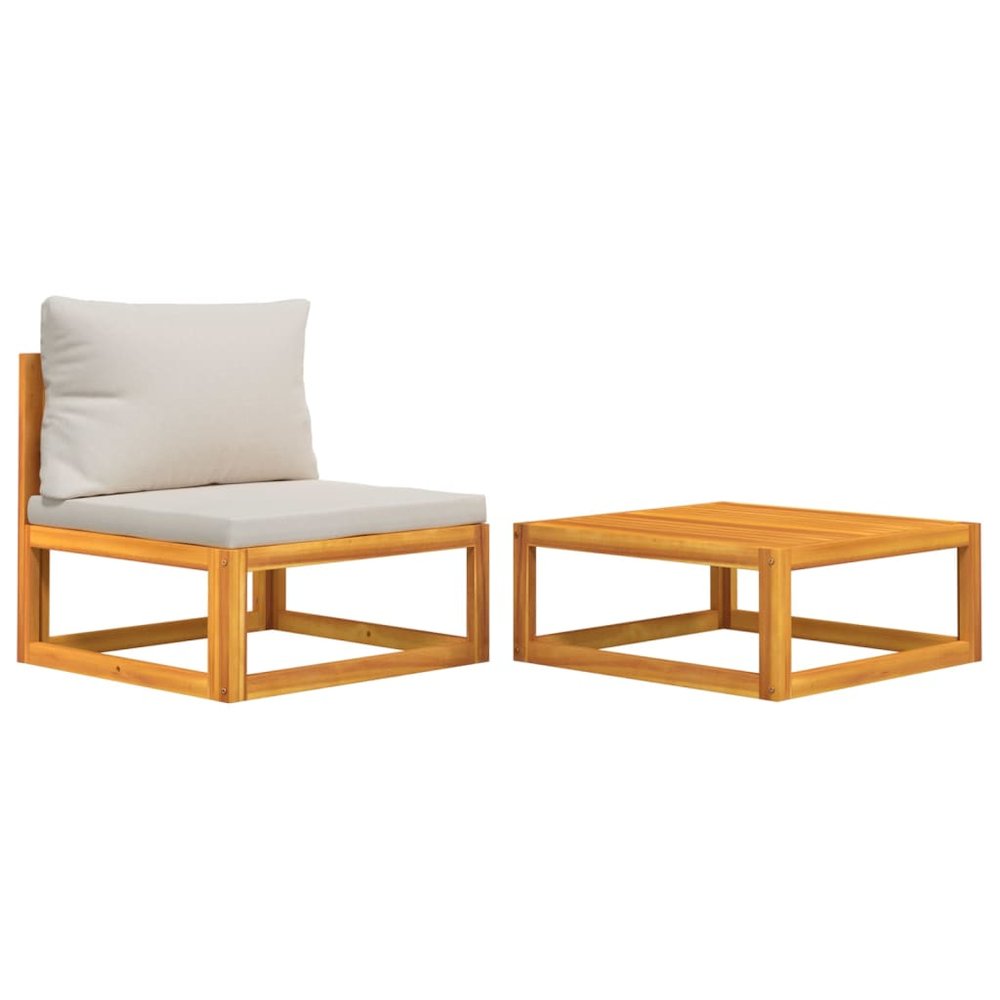 Garden Sofa Set Light Grey Solid Acacia wood, 100% Polyester Medium