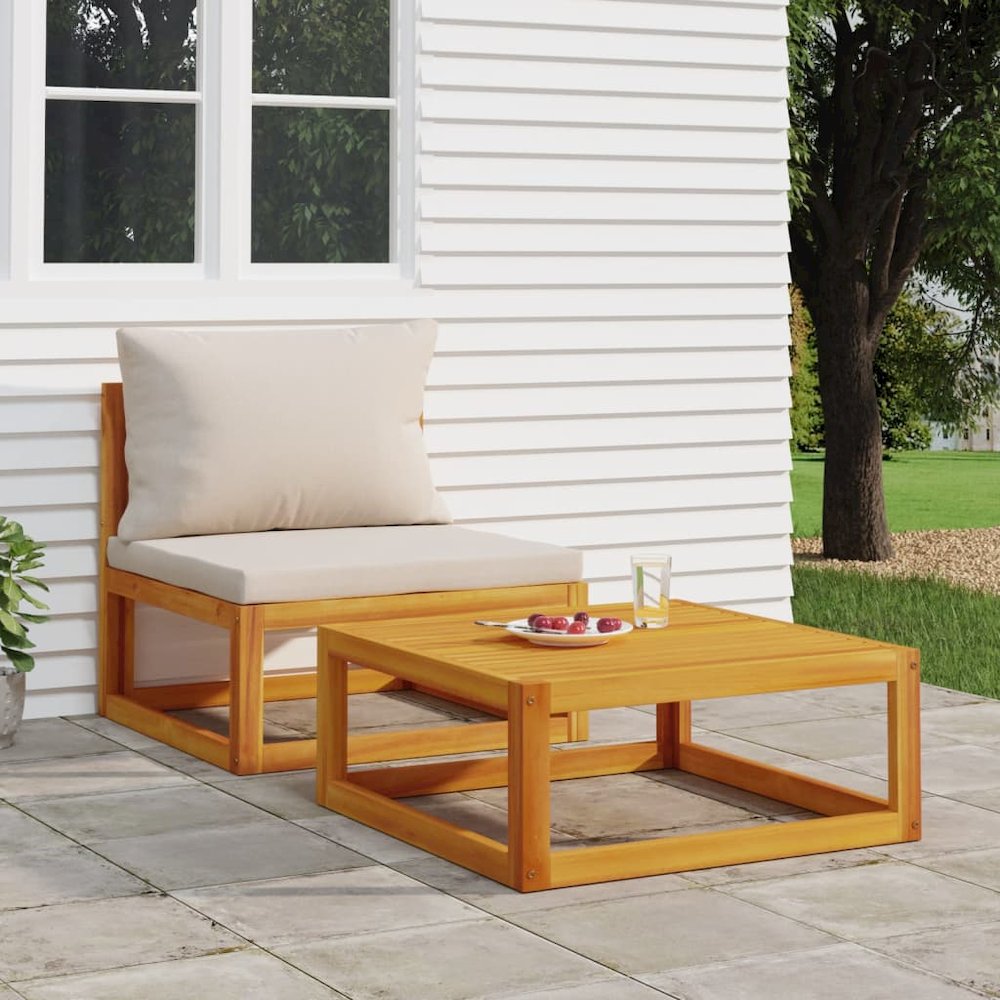 Garden Sofa Set Light Grey Solid Acacia wood, 100% Polyester Medium