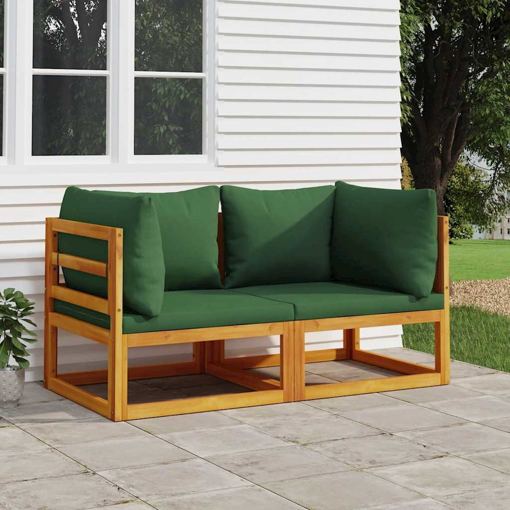 Corner Sofa Green cushions Solid acacia wood and polyester Standard