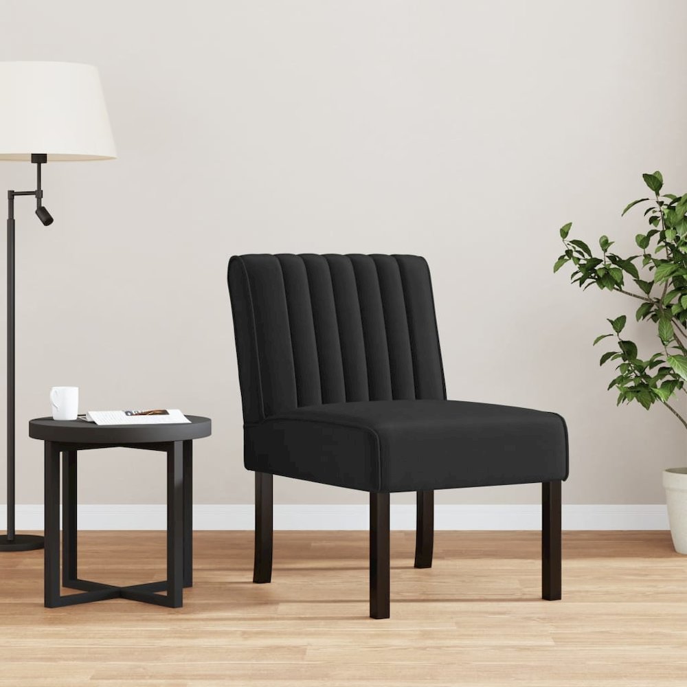 Slipper Chair Black Velvet, solid wood, plywood Single