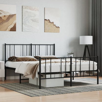 Bed Frame Black Powder-Coated Steel 53.9x74.8 in Bed Frame