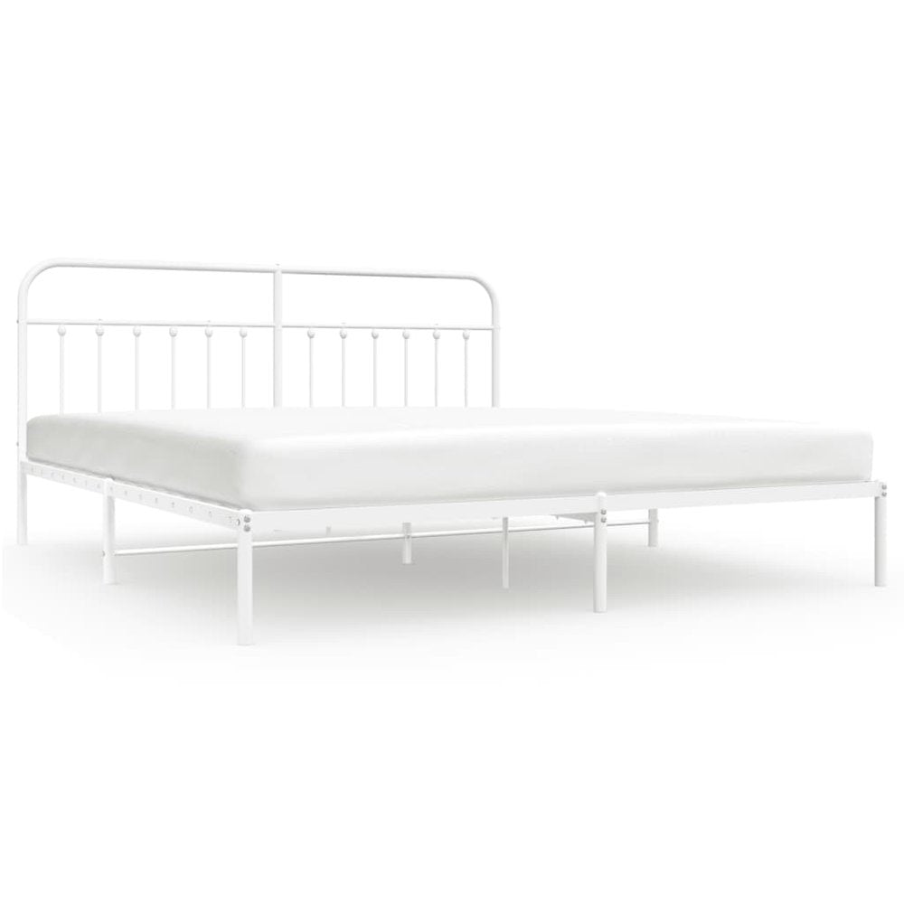 Bed Frame White Powder-Coated Steel 76 in x 80 in Industrial