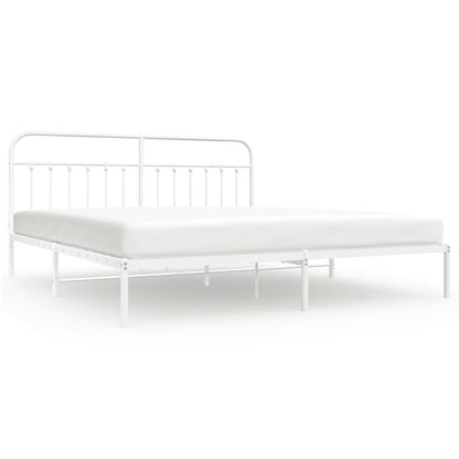 Bed Frame White Powder-Coated Steel 76 in x 80 in Industrial