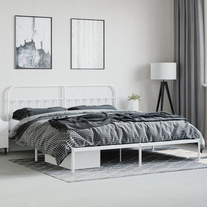 Bed Frame White Powder-Coated Steel 76 in x 80 in Industrial