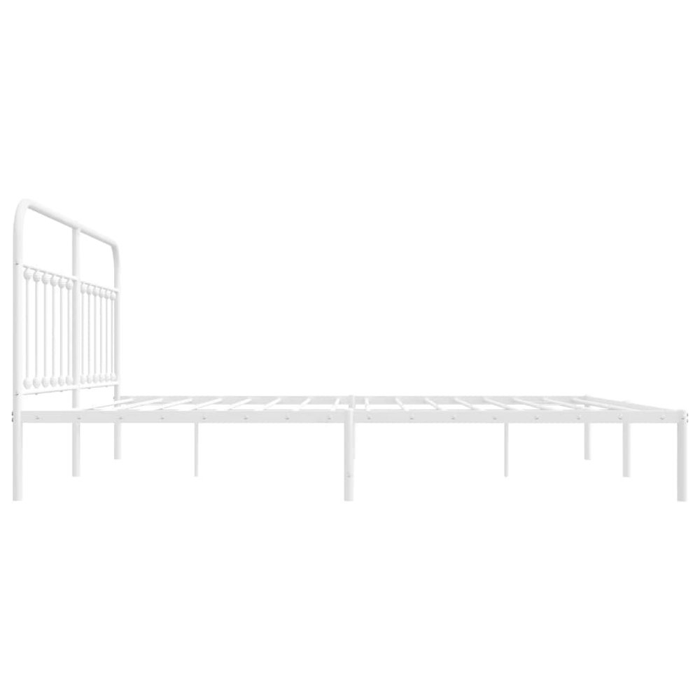 Bed Frame White Powder-Coated Steel 76 in x 80 in Industrial