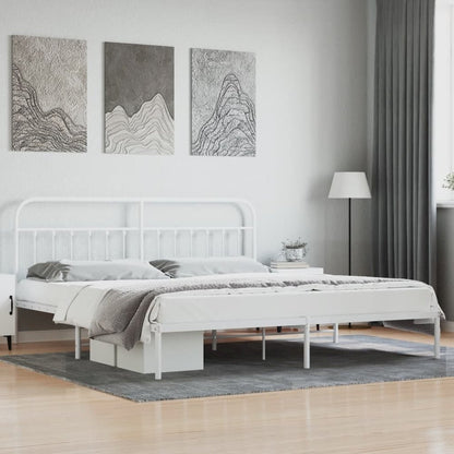 Bed Frame White Powder-Coated Steel 76 in x 80 in Industrial