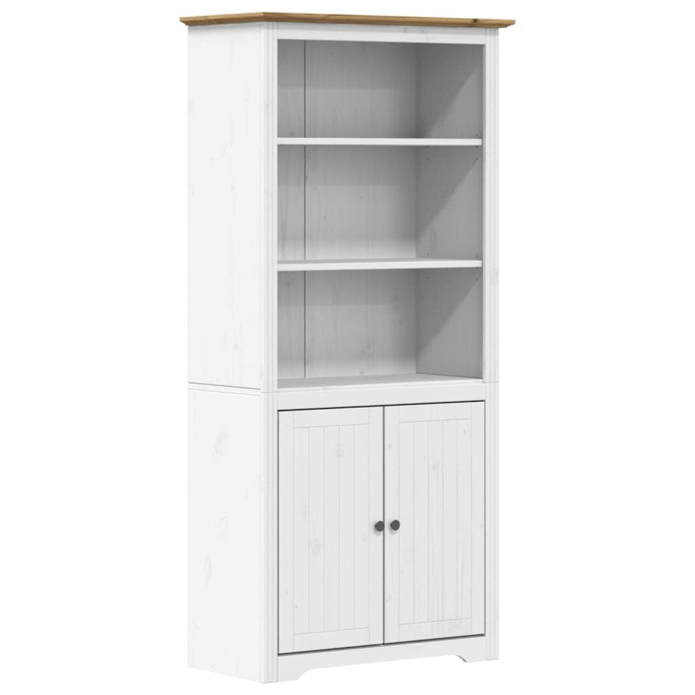 Bookcase White and Brown Solid Pine Wood, Engineered Wood, Metal