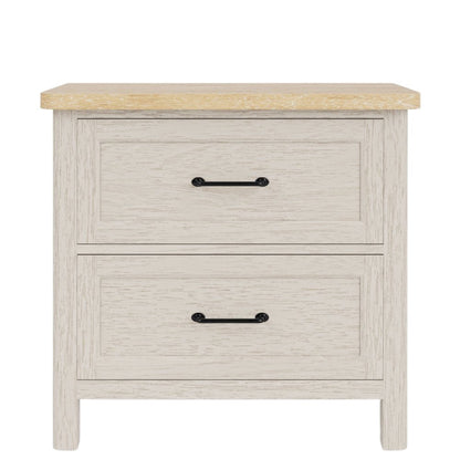 Wood Nightstand with 2 Drawers – Beige End Table Bedroom Accent Storage