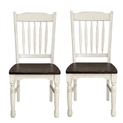 Chalk-Cocoa Bean Slatback Dining Chairs with Light Distressing Set of 2