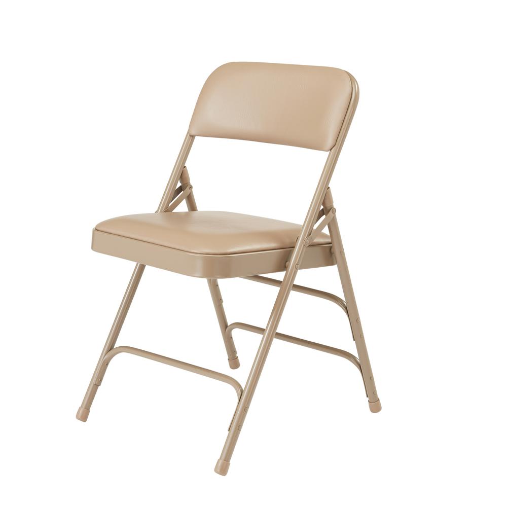 NPS® 1300 Series Premium Vinyl Upholstered Triple Brace Double Hinge Folding Chair, French Beige (Pack of 4)