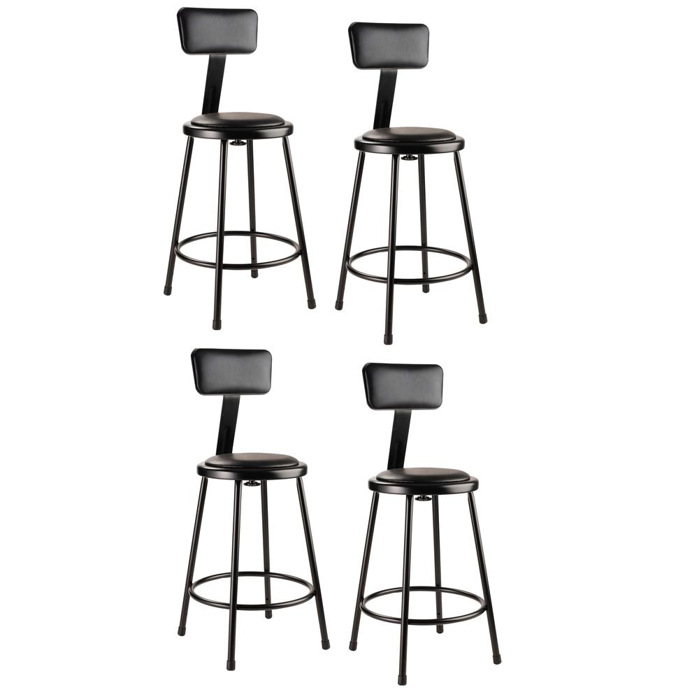 (4 Pack) NPS® 24"Heavy Duty Vinyl Padded Steel Stool With Backrest, Black