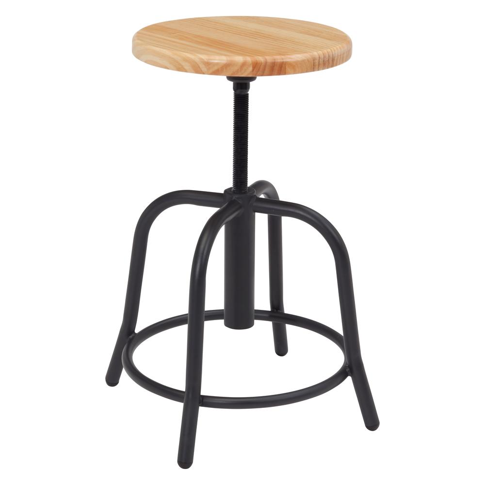 NPS® 19” - 25” Height Adjustable Swivel Stool, Wooden Seat and Black Frame