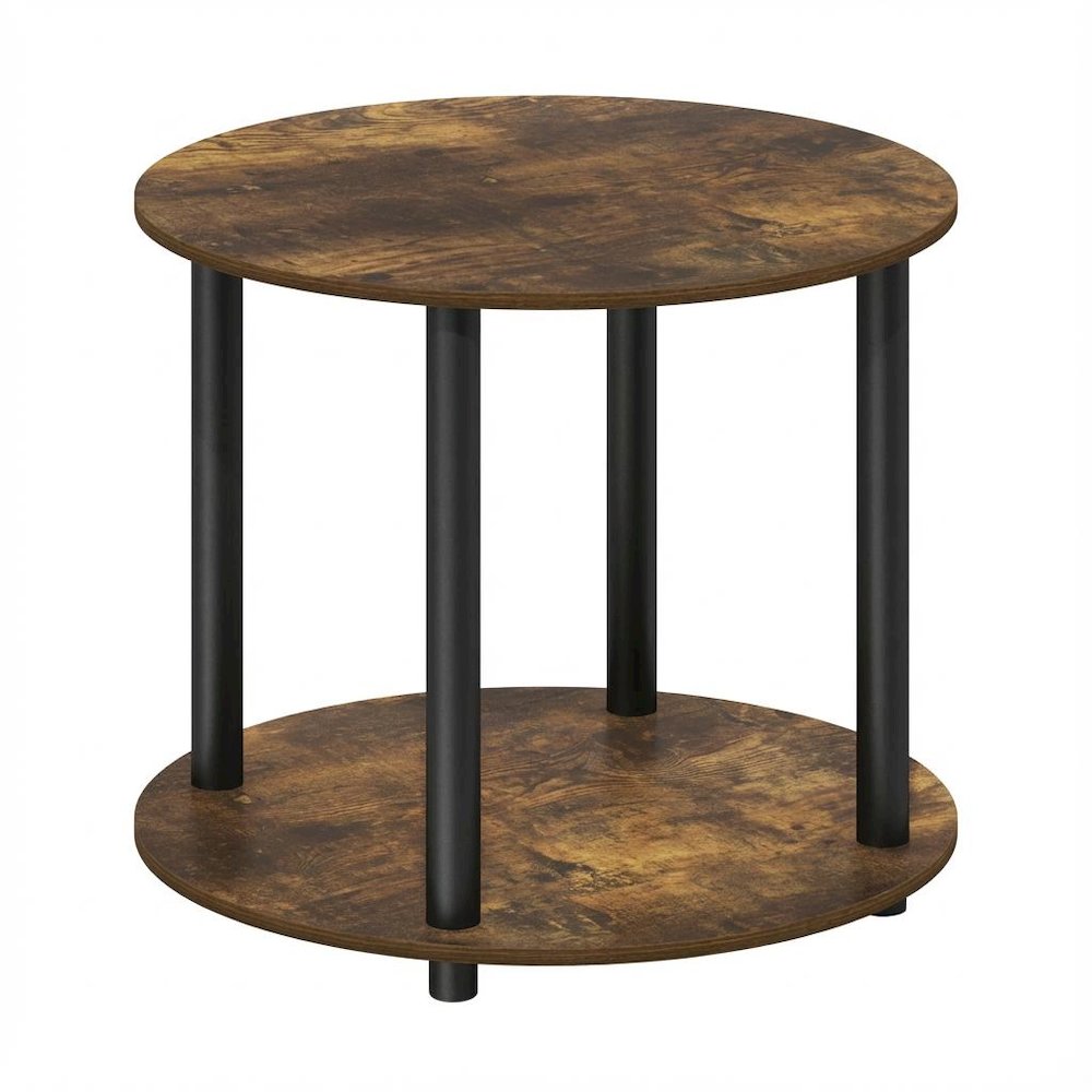 Amber Pine Round 2-Tier Coffee Table with Simple Design and Wooden Frame