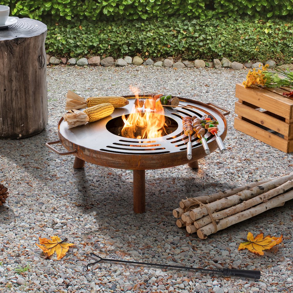 28 in. Fire Pit Outdoor Steel Rusic Firepit Patio Wood Burning Fire Pits