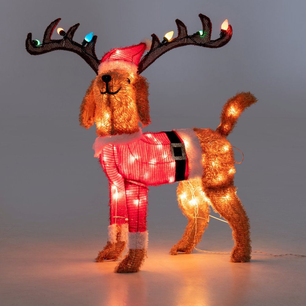 Sunjoy 34" LED Lighted Fabric Dog Holiday Outdoor Christmas Decoration