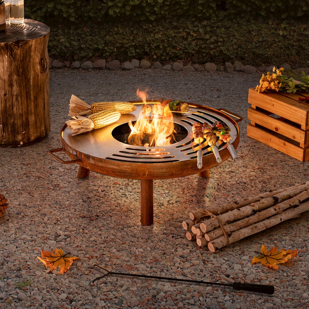 28 in. Fire Pit Outdoor Steel Rusic Firepit Patio Wood Burning Fire Pits