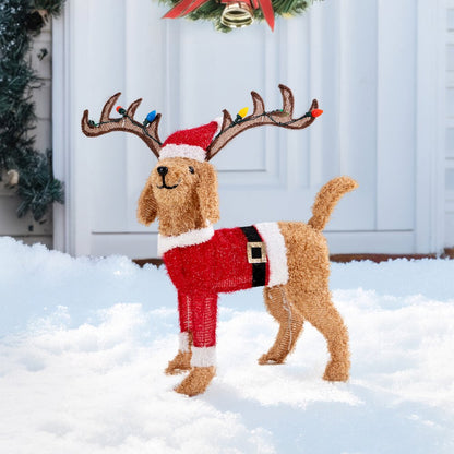 Sunjoy 34" LED Lighted Fabric Dog Holiday Outdoor Christmas Decoration