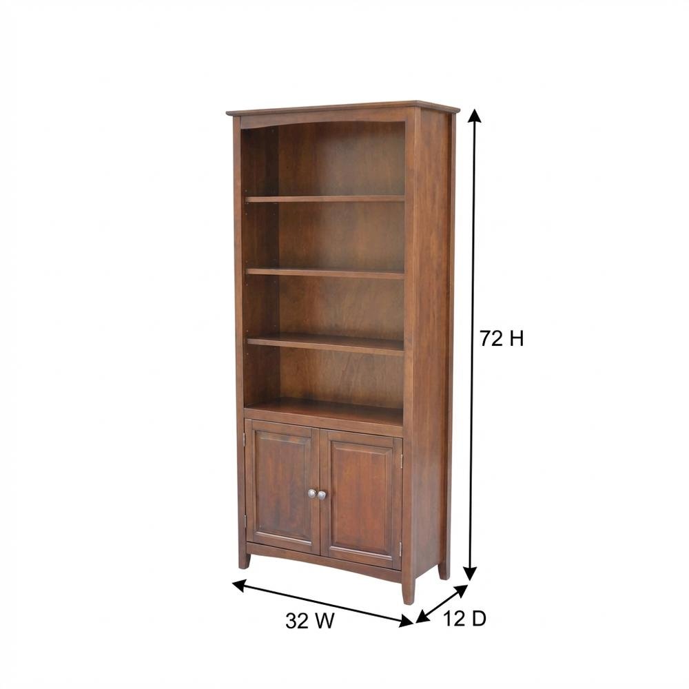 Espresso Shaker Bookcase with Tall Storage and Classic Design