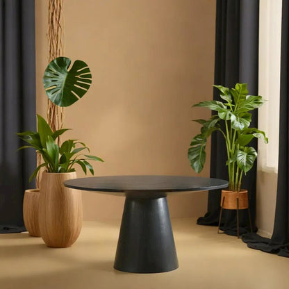 Elegant Black Round Dining Table, 47-Inch Wide Contemporary Design in Solid Wood