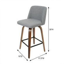 Mid-Century Modern Counter Stool in Walnut and Grey Fabric Set of 2