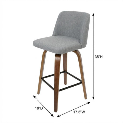 Mid-Century Modern Counter Stool in Walnut and Grey Fabric Set of 2